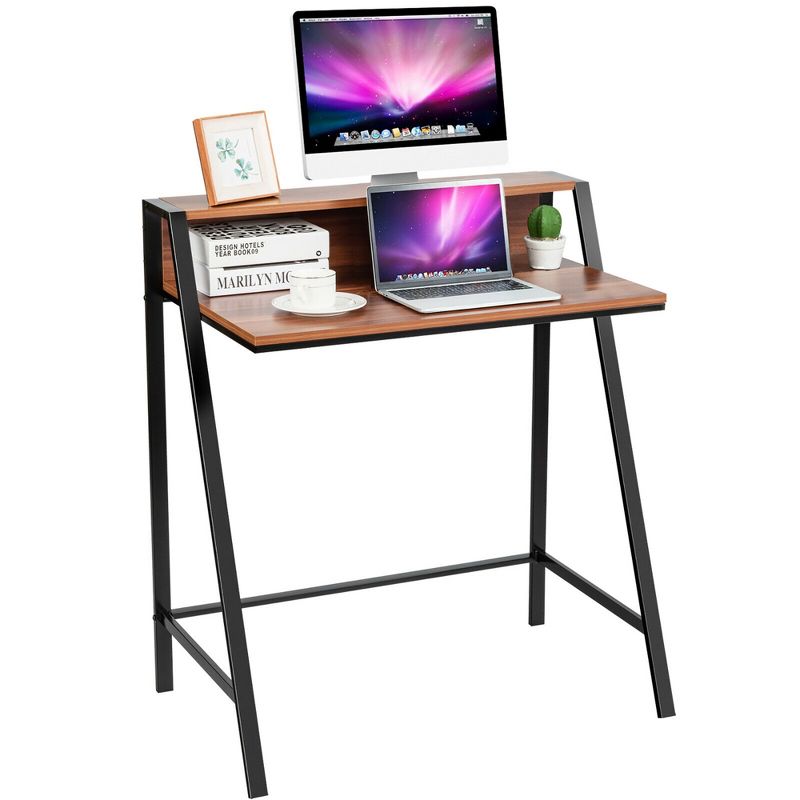 Costway 2 Tier Computer Desk PC Laptop Table Study Writing Home Office Workstation, 1 of 11