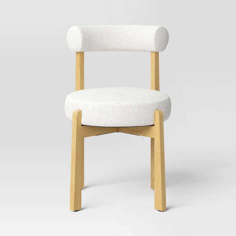 Sculptural Upholstered and Wood Dining Chair Cream Boucle - Threshold™, 3 of 6