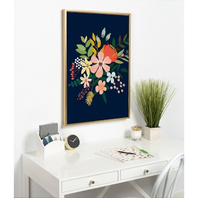 Floralis C Gold Framed Canvas with Multicolor Floral Print