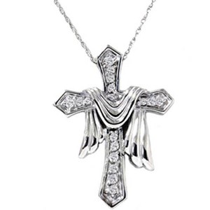 Pompeii3 .25CT Real Diamond Fancy Cross Pendant 14K Necklace - 1 of 2
