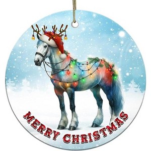 Lomsoe Horse Merry Christmas Ceramic Ornament, Christmas Tree Decoration, Hanging Ornament, Funny Ornament, for Family, Friends, Horse Lovers - 1 of 1