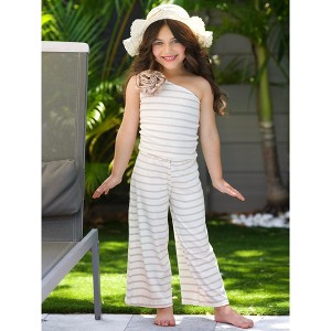 Sandy Stroll Striped One-Shoulder Top and Palazzo Pants Set Mia Belle Girls - 1 of 4