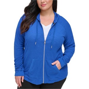 Calvin Klein Womens Ruched Sleeve Zip Hoodie Sweatshirt - 1 of 1