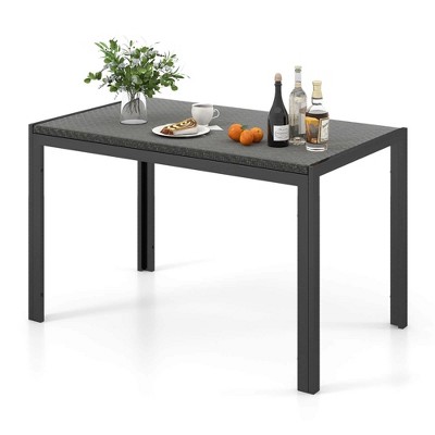 Costway Patio 48 Inch Wicker Dining Table for 6 Rectangular Table with Rattan Tabletop