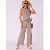 INSPIRE CHIC Women's Waffle Knit Tank Top with Wide Leg Pants 2 Piece Lounge Set - 3 of 4