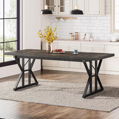 Okak Rustic Wood Large Rectangular Dining Table with X-Trestle Metal Legs,Long Modern Kitchen Dinner Table for Dining Room,Family Meals