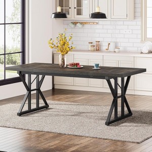 Okak Rustic Wood Large Rectangular Dining Table with X-Trestle Metal Legs,Long Modern Kitchen Dinner Table for Dining Room,Family Meals - 1 of 4