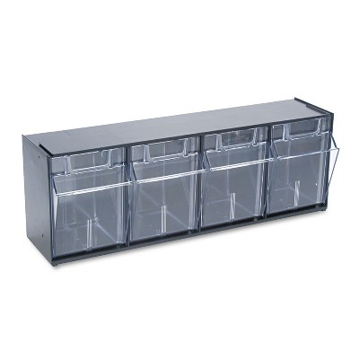 Deflecto Tilt Bin Plastic Storage System w/4 Bins 23 5/8 x 6 5/8 x 8 1/8 Black 20404OP