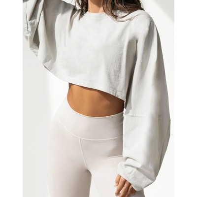 Women's Long Sleeve Tops Cropped Crew Neck Loose Fit Casual Workout Shirts Sweatshirts