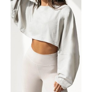 Women's Long Sleeve Tops Cropped Crew Neck Loose Fit Casual Workout Shirts Sweatshirts - 1 of 4
