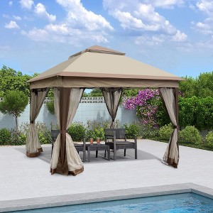 Outdoor 11x 11Ft Pop Up Gazebo Canopy With Removable Zipper Netting,2-Tier Soft Top Event Tent,Suitable For Patio Backyard Garden Camping Area,Coffee - 1 of 4