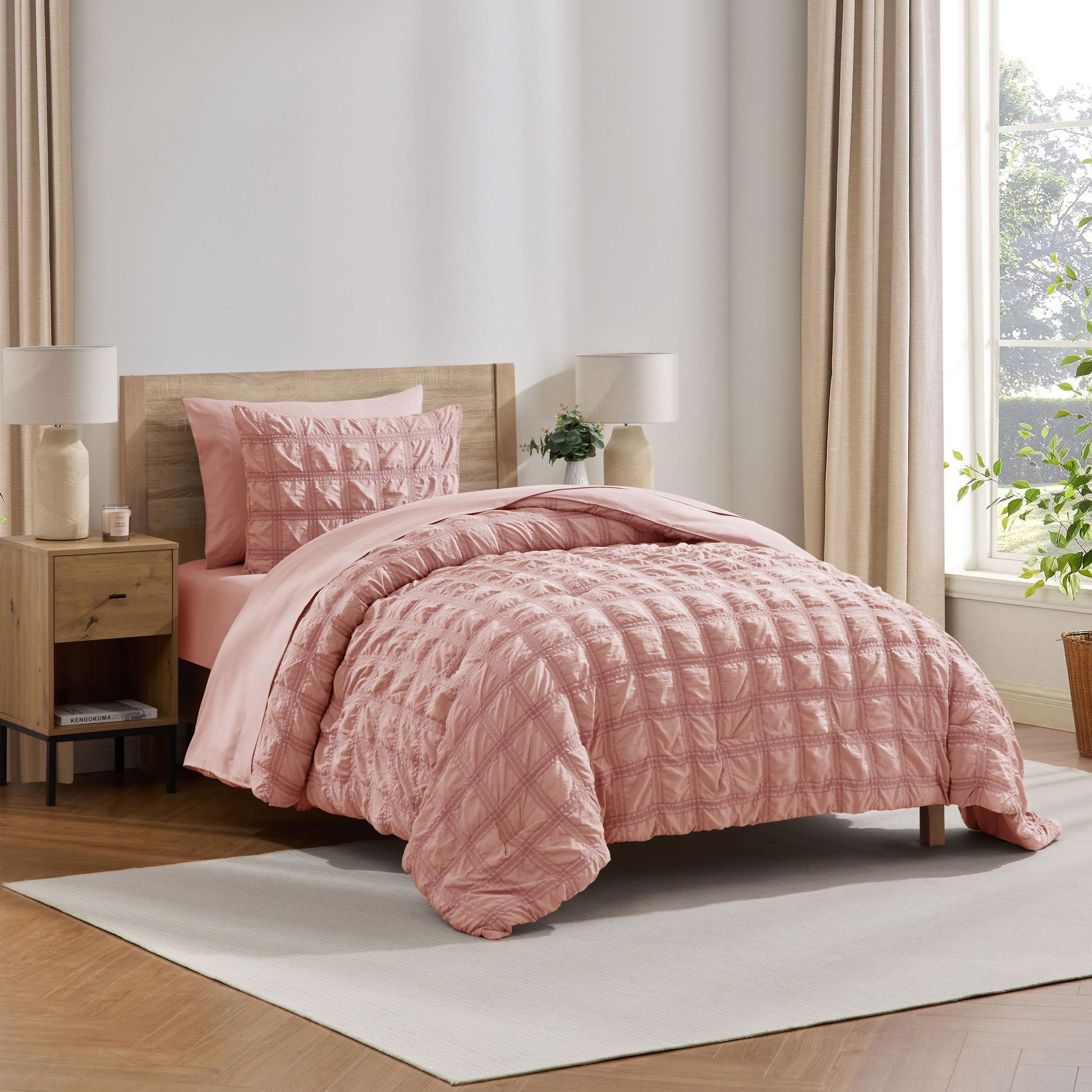 Nestl Bed in a Bag, 7pc Comforter Set Seersucker Design, Modern Comforter Sets with Sheets, Bed in a Bag Bed Set