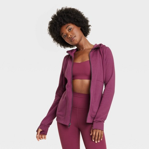 Women's Fleece Full Zip Hoodie - All In Motion™ Burgundy L : Target