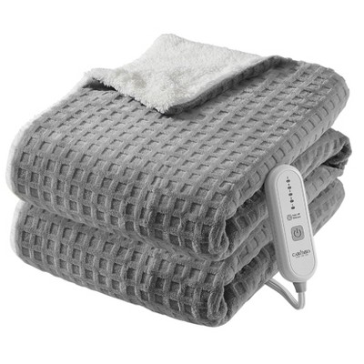 GustoWave Waffle Heated Throw with Controller, Machine Washable, Soft Flannel & Velvet, 5 Heating Levels, 4 Hours Auto Off