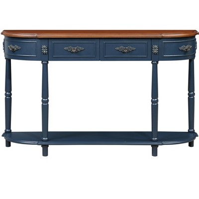 Vynxaria Retro Solid Wood Console Table with 2 Real Middle Drawers and Bottom Shelf, 250LBS Capacity, Easy Assembly