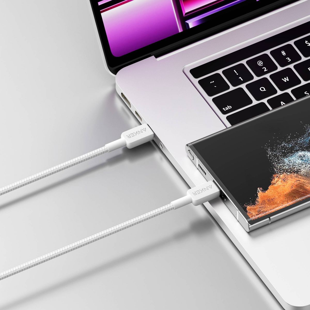 Anker 6' 60W Braided USB-C to USB-C Max Fast Charging Cable - White - thumbnail 4