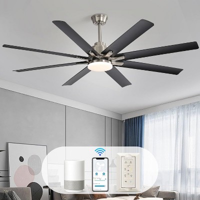 Large Industrial Smart Ceiling Fans with Lights and Remote & APP Control 8 ABS Blades 6-Speed Powerful DC Motor Reversible For Home/Commercial/Outdoor