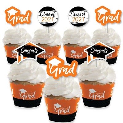 Big Dot of Happiness Orange Grad - Best is Yet to Come - Cupcake Decoration - 2021 Orange Grad Party Cupcake Wrappers and Treat Picks Kit - Set of 24