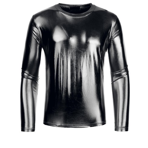 Lars Amadeus Men\'s Metallic Target Black Xx-large Shining : T-shirt Neck Disco Sleeves Long Round