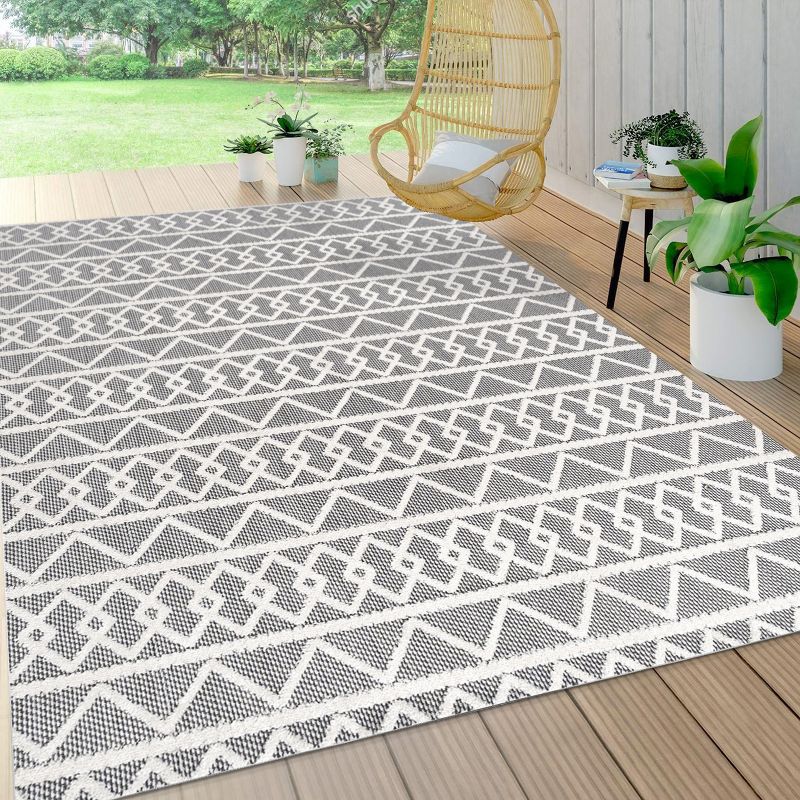 Aylan High-Low Pile Knotted Trellis Geometric Indoor/Outdoor Area Rug  - JONATHAN Y, 4 of 14
