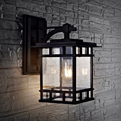 Black Geometric Mission Style Outdoor Wall Lantern