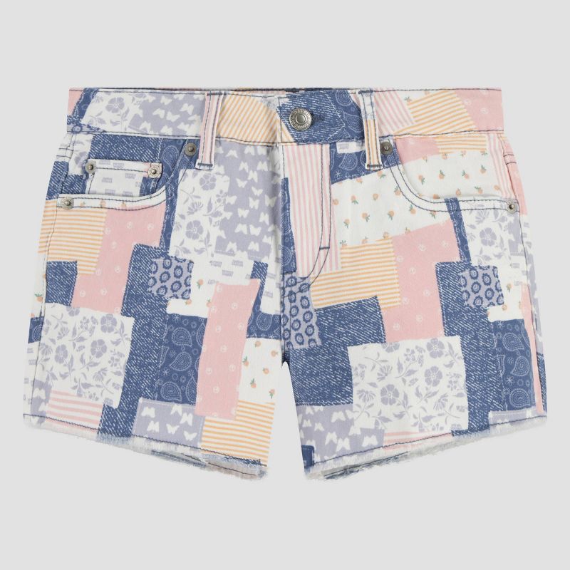 Levi&#39;s® Girls&#39; Fray Printed Patchwork Shorts - Blue, 1 of 6