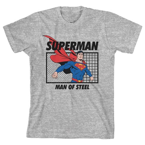 Superman Man Of Steel Youth Boy's Heather Gray T-shirt :