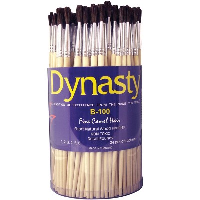 Dynasty B-100 Round Fine Camel Hair Short Wood Handle Paint Brush Assortment, Assorted Size, Brown, set of 144