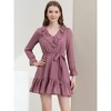 INSPIRE CHIC Women's Ruffle V Neck Pom Pom Belted A-Line Chiffon Dress - 3 of 4