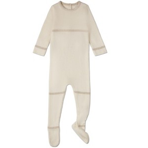 MiniMe Baby Gold Lurex Trimmed Ribbed Cotton Footie Winter White - 1 of 4