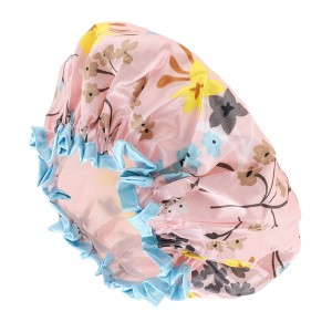 Unique Bargains Women Double Layer Flowers Shower Cap 1 Pc - 1 of 3