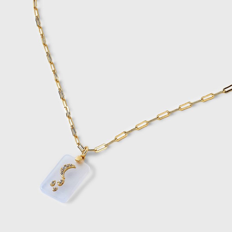 Beloved + Inspired 14K Gold Dipped Angelite Tag with Moon and Stars Pendant Necklace - Gold, 4 of 5