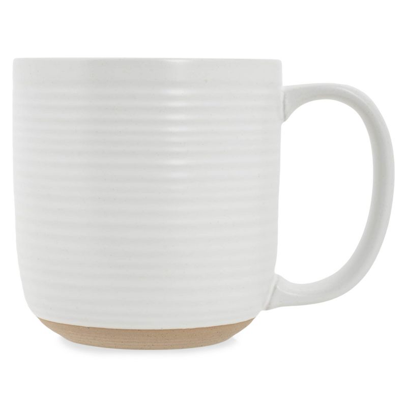 Elanze Designs Ribbed Ceramic Stoneware 16 ounce Raw Clay Bottom Coffee Mugs Set of 4, White, 2 of 6