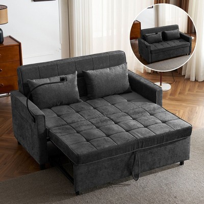 NicBex 3 in 1 Convertible Sofa Bed Loveseat with Reversible Backrest & Side Pockets,Upholstered Velvet Sleeper Sofa for Living Room,Bedroom