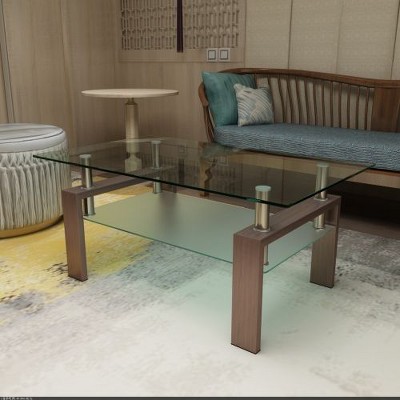 CENGHU Rectangle Glass Coffee Table, Clear Tea Table, Modern Side Center Table for Living Room, Dining Room, Bedroom