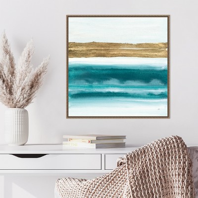 Gold and Teal Abstract Canvas Art with Beaded Frame