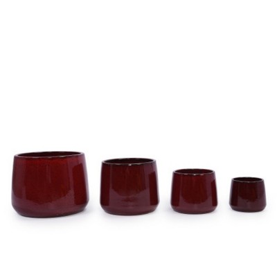 Syemin Planters 4 Pieces Ceramic Planter Pot, Modern Indoor Outdoor Flowerpot for Patio, Garden or Windowsills, Red, 13.78"*13.78"*11.81"
