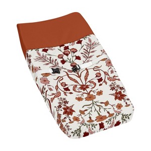 Sweet Jojo Designs Girl Changing Pad Cover Boho Floral Wildflower Orange and Ivory - 1 of 4