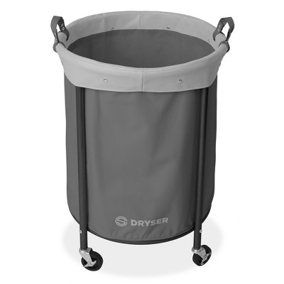 Gray Round Heavy-Duty Rolling Laundry Hamper with Steel Frame