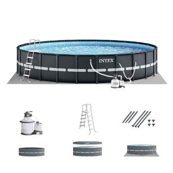 Intex Ultra XTR Frame 14'x42" Round Above Ground Outdoor Swimming Pool Set with Sand Filter Pump, Ground Cloth, Ladder, and Pool Cover
