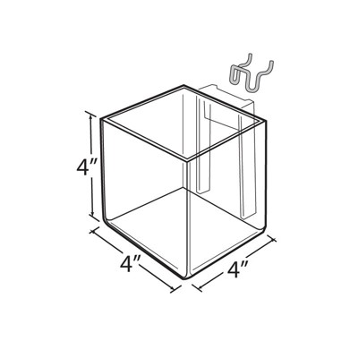 Polished Clear Acrylic Cube Bin for Pegboard or Slatwall, 4-Pack
