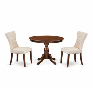 3-Piece Mahogany Finish Solid Wood Top - Round Button Tufted Dining Room Set - Seats 4 - 1 of 4