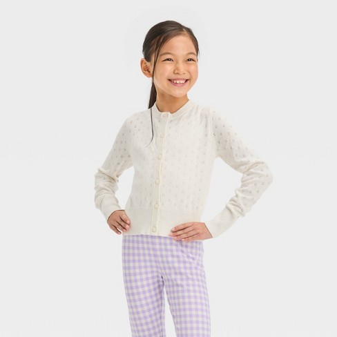 Girls' Pointelle Cardigan - Cat & Jack™ Cream M