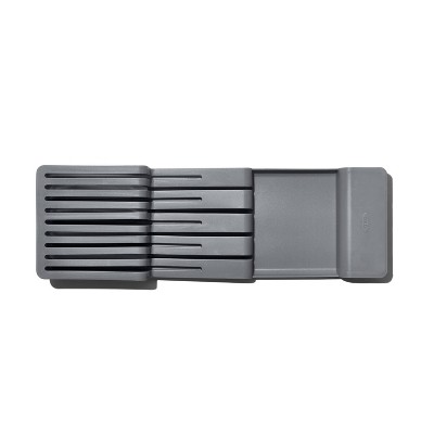 Gray Compact In-Drawer Knife Organizer with Non-Slip Feet