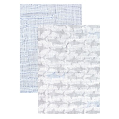 Yoga Sprout Baby Boy Cotton Muslin Swaddle Blankets, Shark, One Size