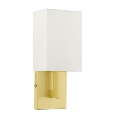 Meridian Satin Brass ADA Compliant 1-Light Wall Sconce with Off-White Shade