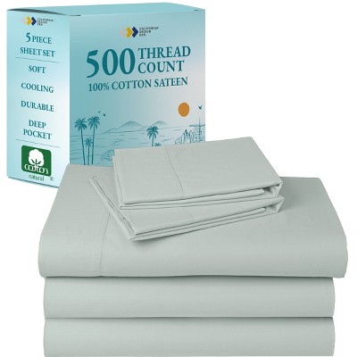 Luxury 500 Thread Count Bed Sheets Set - 100% Cotton Sateen Sheets Set, Soft, Cool & Breathable, Deep Pocket by California Design Den
