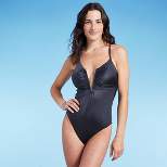 Women's Shirred V-Wire Plunge One Piece Swimsuit - Shade & Shore™ Gray