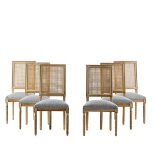 Christopher Knight Home  Brownell French Country Wood and Cane Upholstered Dining Chairs (Set of 6) - 1 of 4