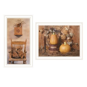 2- Piece Vignette Friends and Pumpkins White Framed Wall Art for Living Room, Bedroom Wall Art Print for Home Decor by Billy Jacobs - 1 of 4
